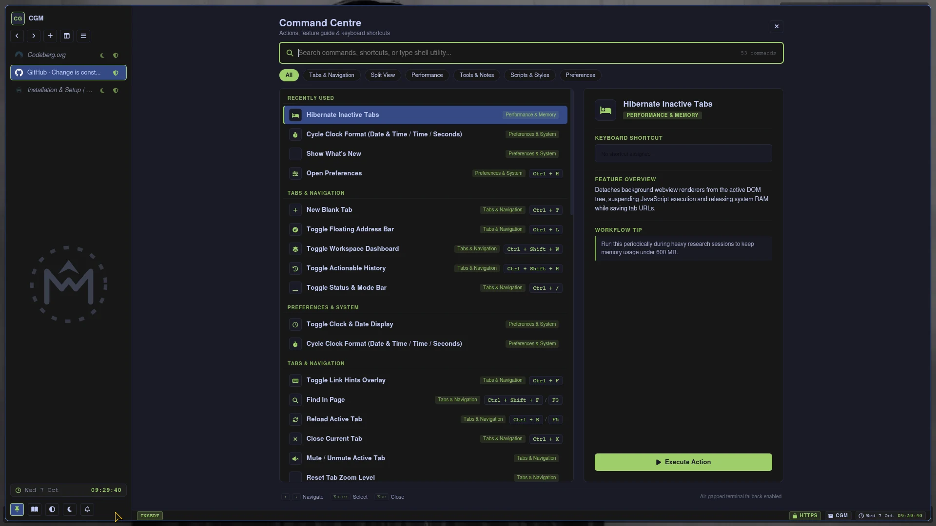 Mise Browser Command Centre Overlay