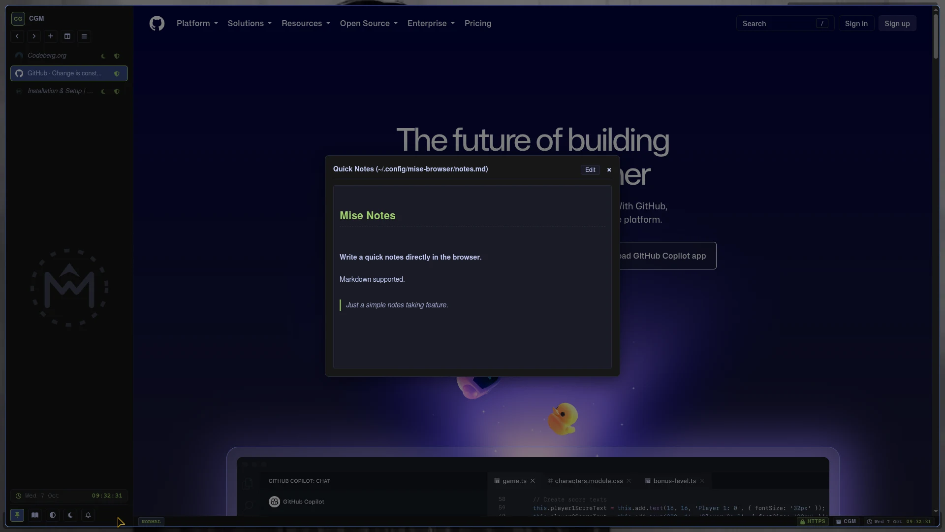 Mise Browser Markdown Quick Notes