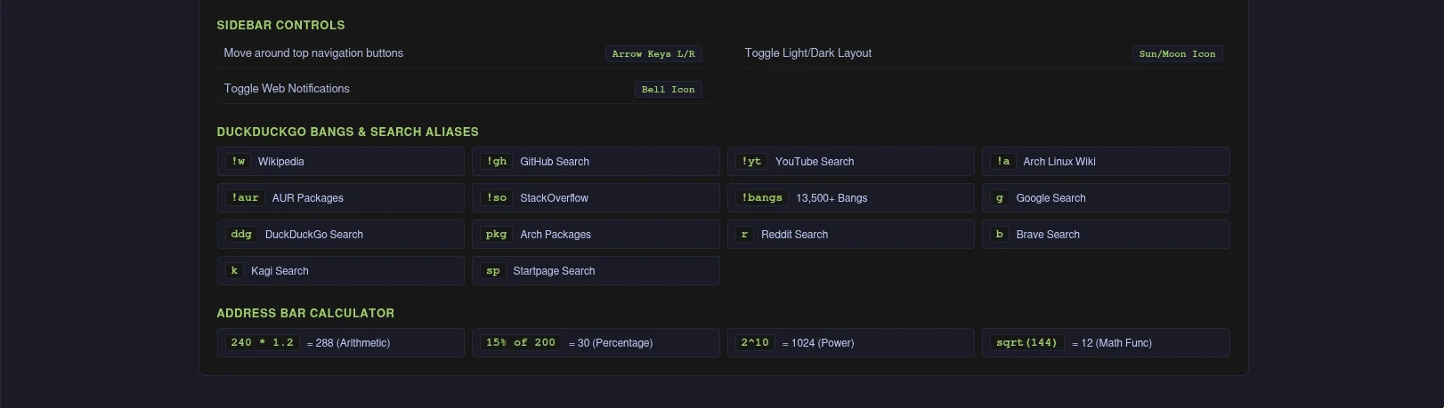 DuckDuckGo Bangs and Address Bar Calculator